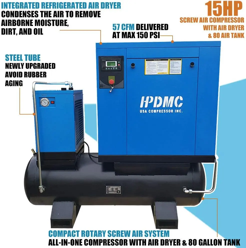 Rotary Screw Air Compressor with Tank, Heavy-Duty Compressed Air System for Small Machining and Fabrication Workshops, Automotive Use - Image 20