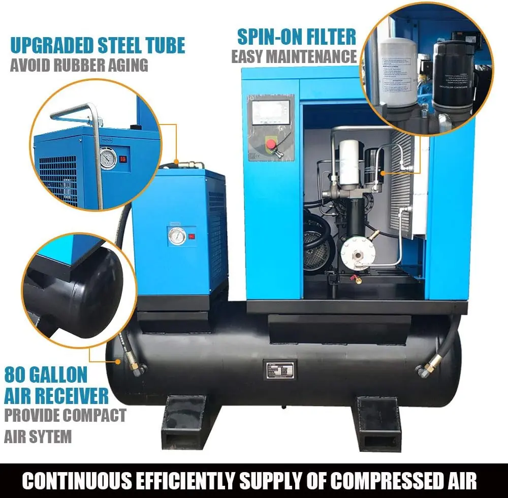 Rotary Screw Air Compressor with Tank, Heavy-Duty Compressed Air System for Small Machining and Fabrication Workshops, Automotive Use - Image 21