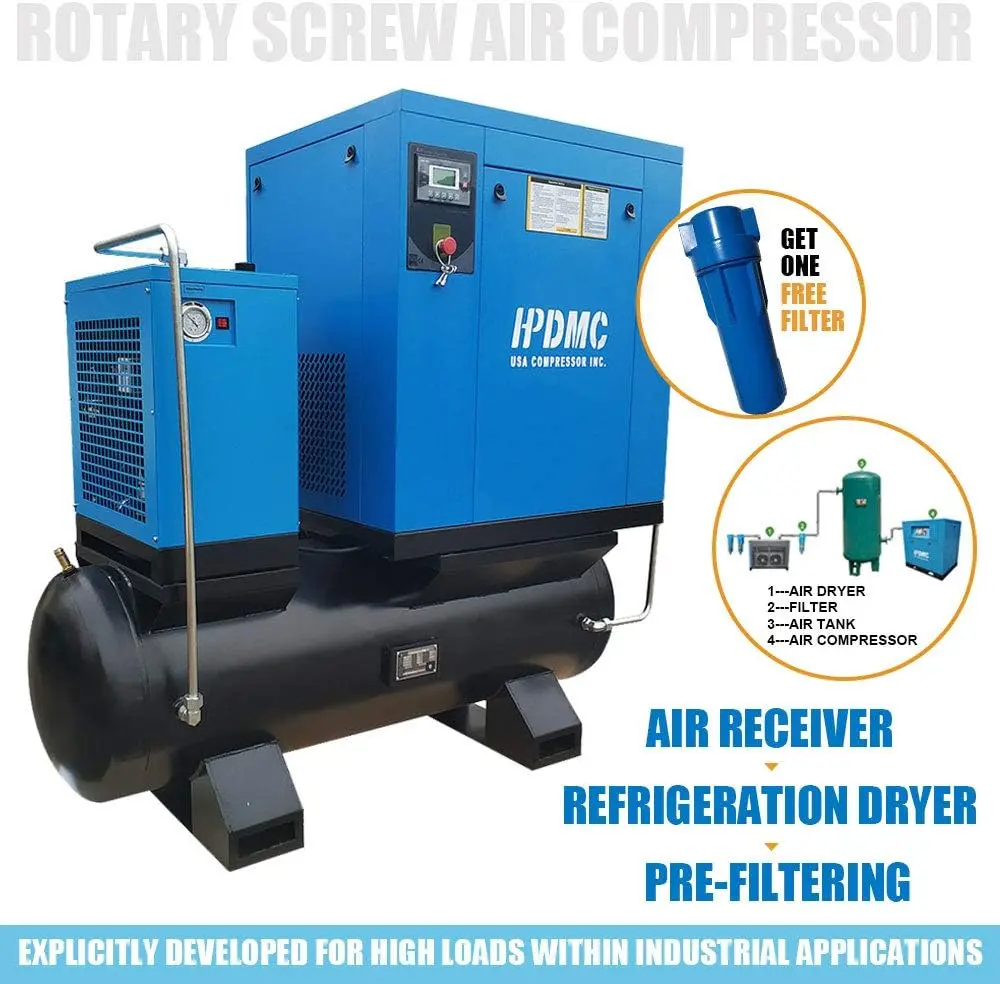 Rotary Screw Air Compressor with Tank, Heavy-Duty Compressed Air System for Small Machining and Fabrication Workshops, Automotive Use - Image 22