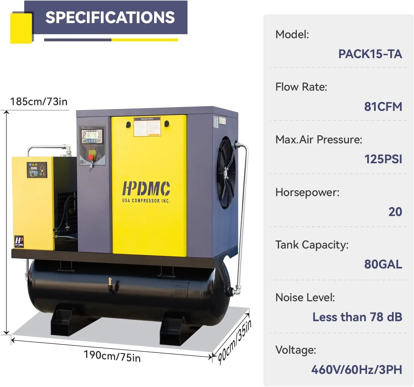 Rotary Screw Air Compressor with Tank, Heavy-Duty Compressed Air System for Small Machining and Fabrication Workshops, Automotive Use - Image 33