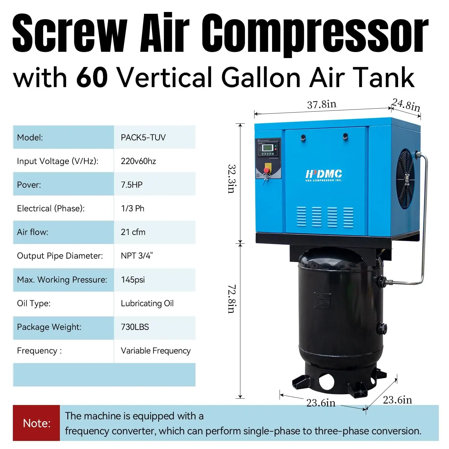 Rotary Screw Air Compressor with Tank, Heavy-Duty Compressed Air System for Small Machining and Fabrication Workshops, Automotive Use - Image 41
