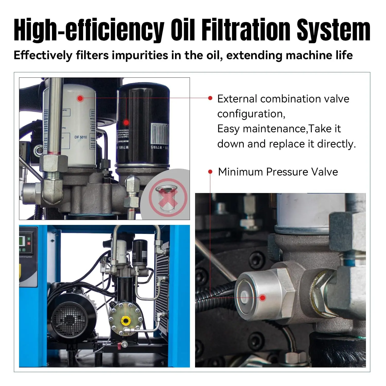 Rotary Screw Air Compressor with Tank, Heavy-Duty Compressed Air System for Small Machining and Fabrication Workshops, Automotive Use - Image 43