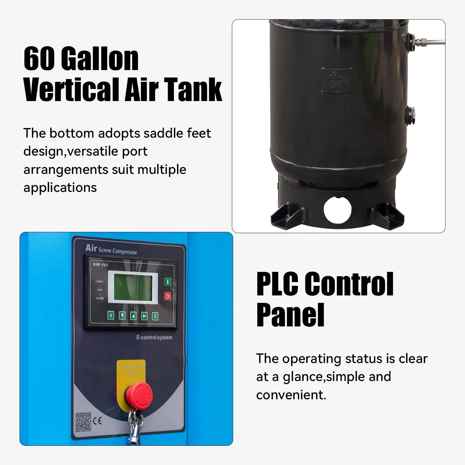 Rotary Screw Air Compressor with Tank, Heavy-Duty Compressed Air System for Small Machining and Fabrication Workshops, Automotive Use - Image 44