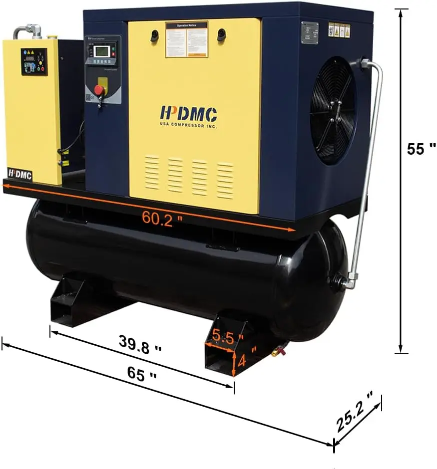 Rotary Screw Air Compressor with Tank, Heavy-Duty Compressed Air System for Small Machining and Fabrication Workshops, Automotive Use - Image 5