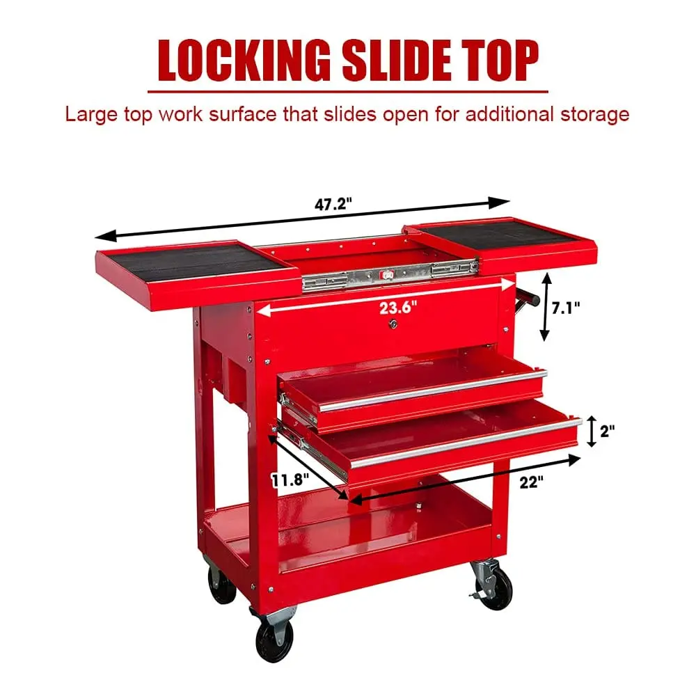 Steel Tool Service Utility Push Cart with Lockable Drawers - Image 3