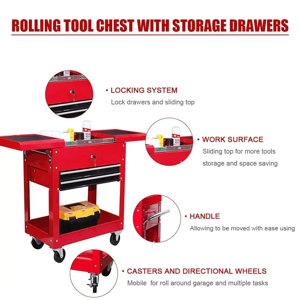Steel Tool Service Utility Push Cart with Lockable Drawers - Image 4