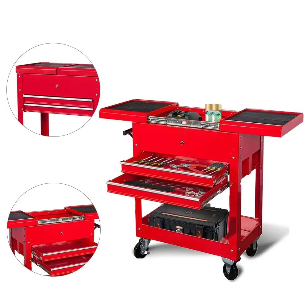 Steel Tool Service Utility Push Cart with Lockable Drawers - Image 6