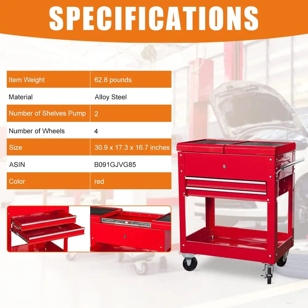 Steel Tool Service Utility Push Cart with Lockable Drawers - Image 7