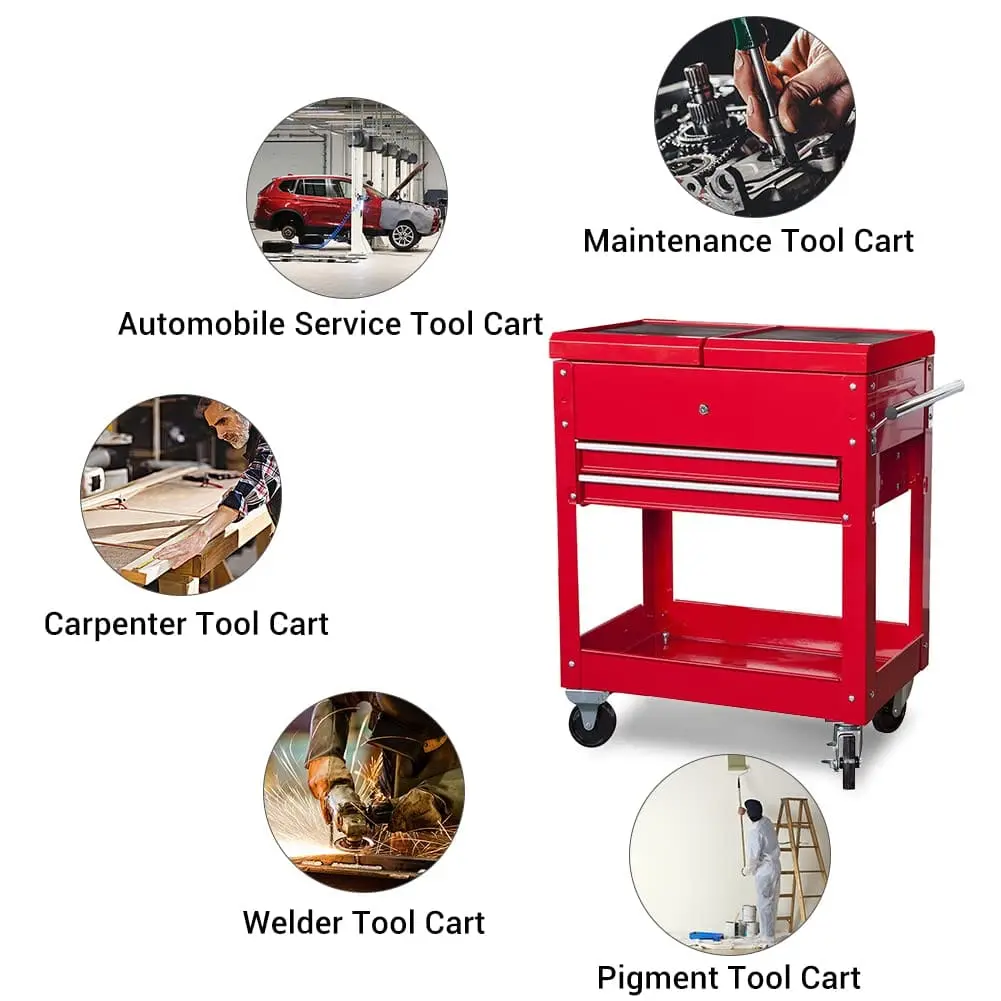 Steel Tool Service Utility Push Cart with Lockable Drawers - Image 8