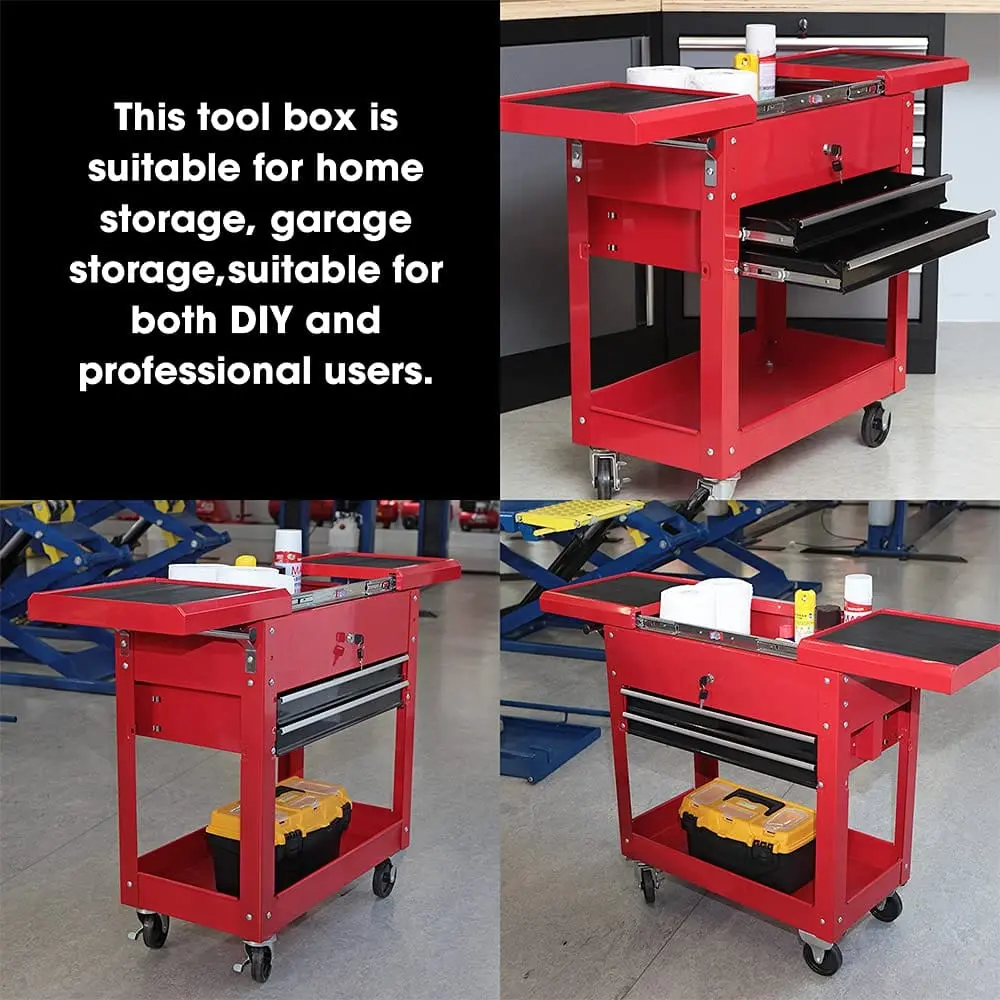 Steel Tool Service Utility Push Cart with Lockable Drawers - Image 9