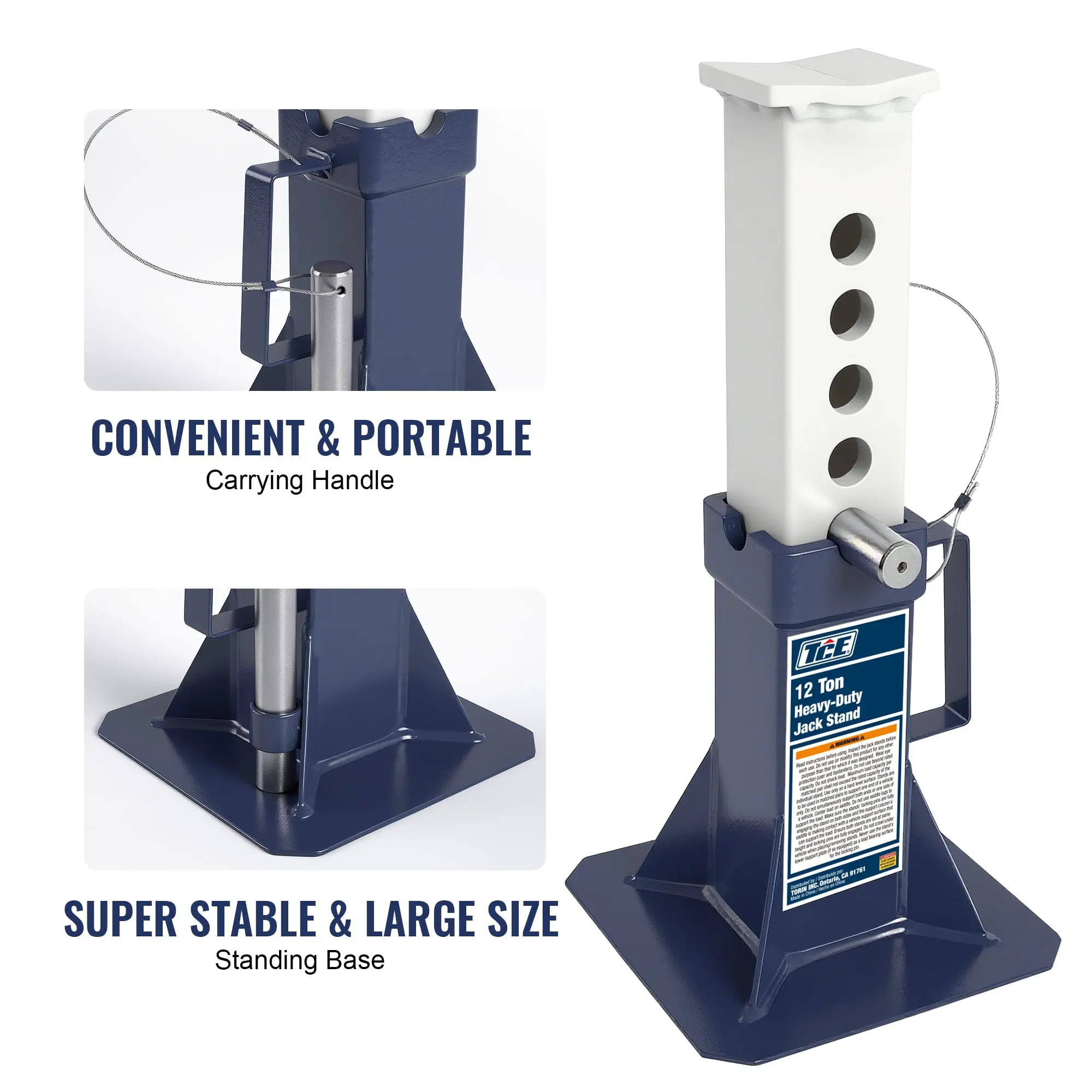 TCE 12 Ton Heavy Duty Jack Stands, 1 Year Warranty, TZ120005-BL - Image 4