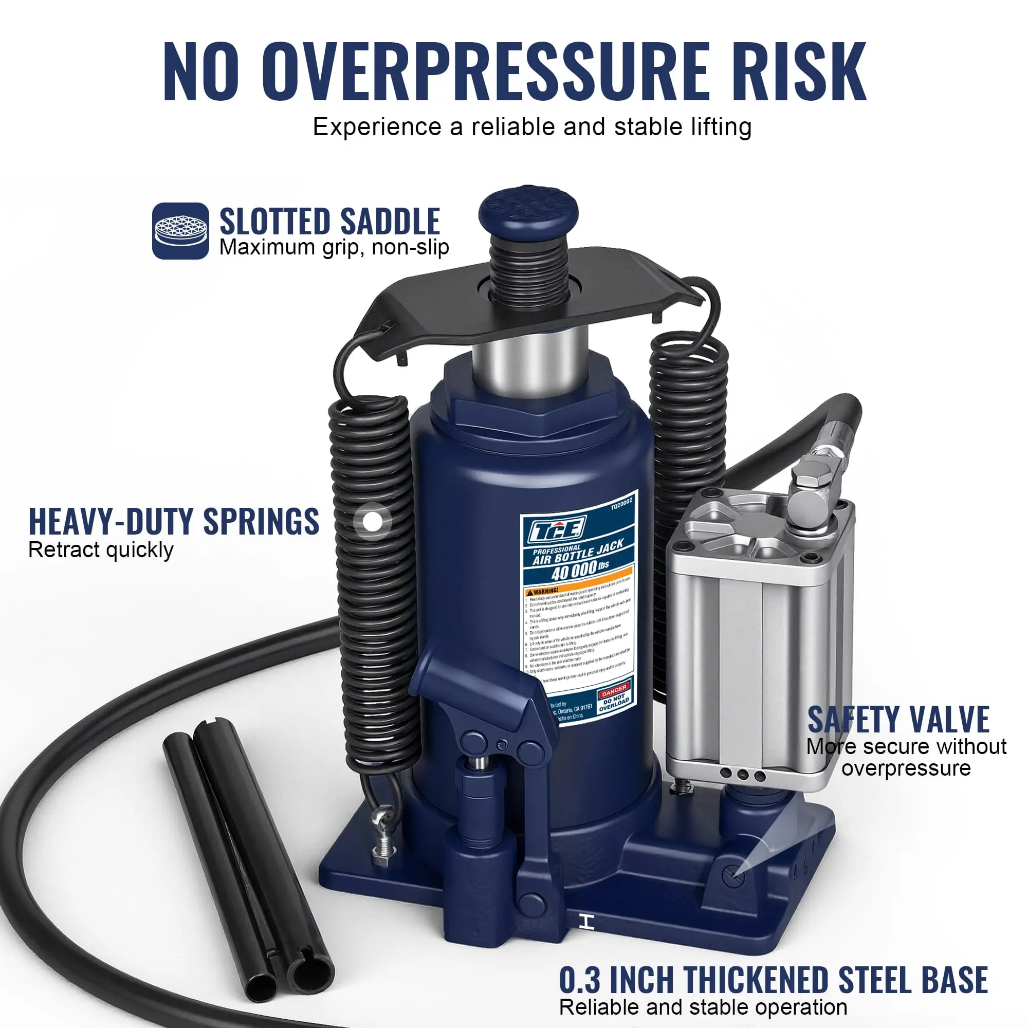 TCE 20 Ton Air/Manual Hydraulic Bottle Jack, 1-Year Warranty, TQ20002-BL - Image 3