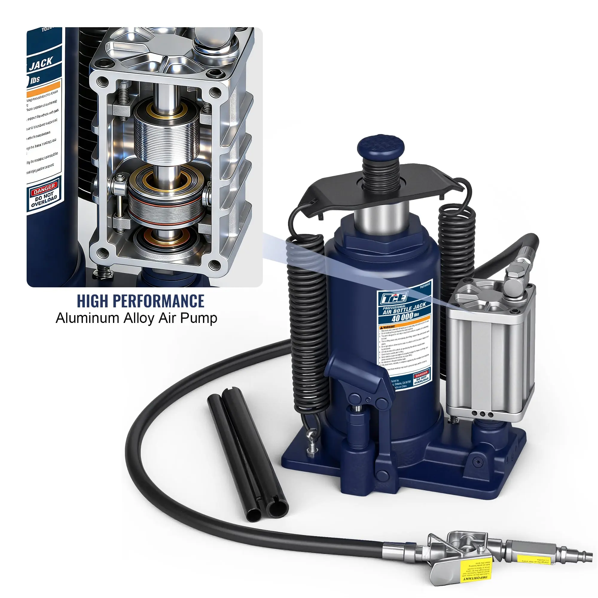 TCE 20 Ton Air/Manual Hydraulic Bottle Jack, 1-Year Warranty, TQ20002-BL - Image 4
