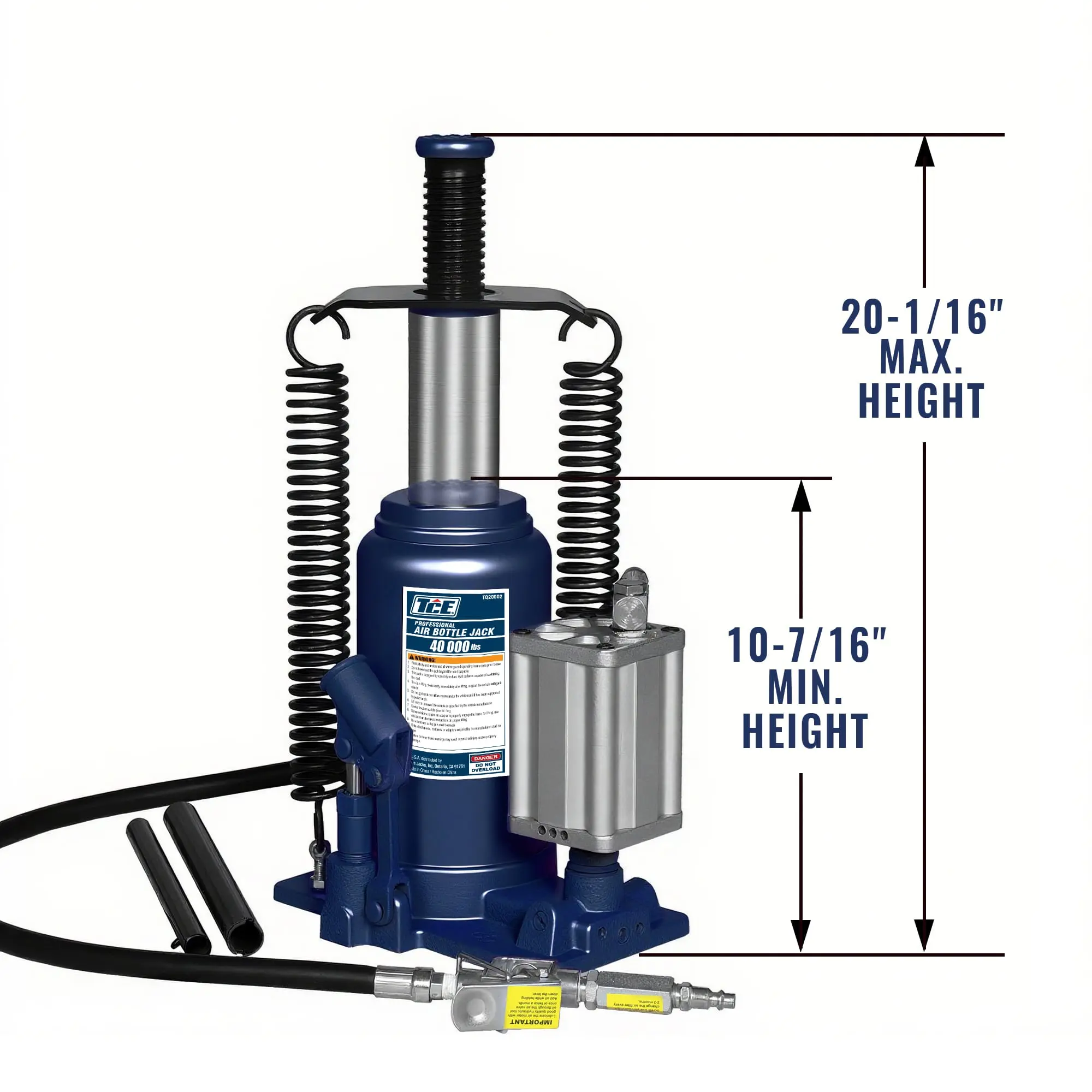 TCE 20 Ton Air/Manual Hydraulic Bottle Jack, 1-Year Warranty, TQ20002-BL - Image 5
