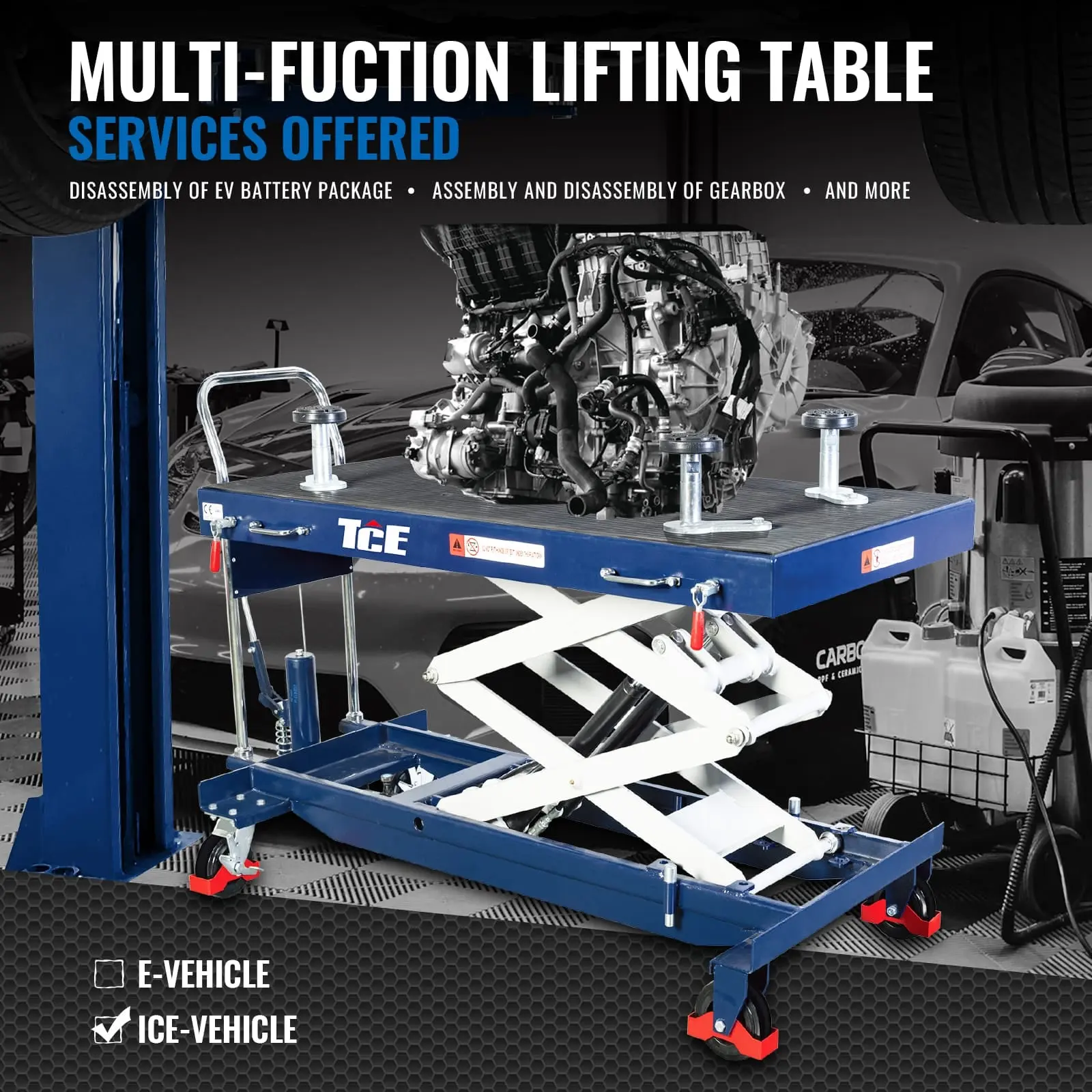TCE 2200 lbs Electric Scissor Lift Table Cart for EV Battery, Engine, Motor, and Gearbox, 3-Year Warranty, AS10001-BL - Image 3