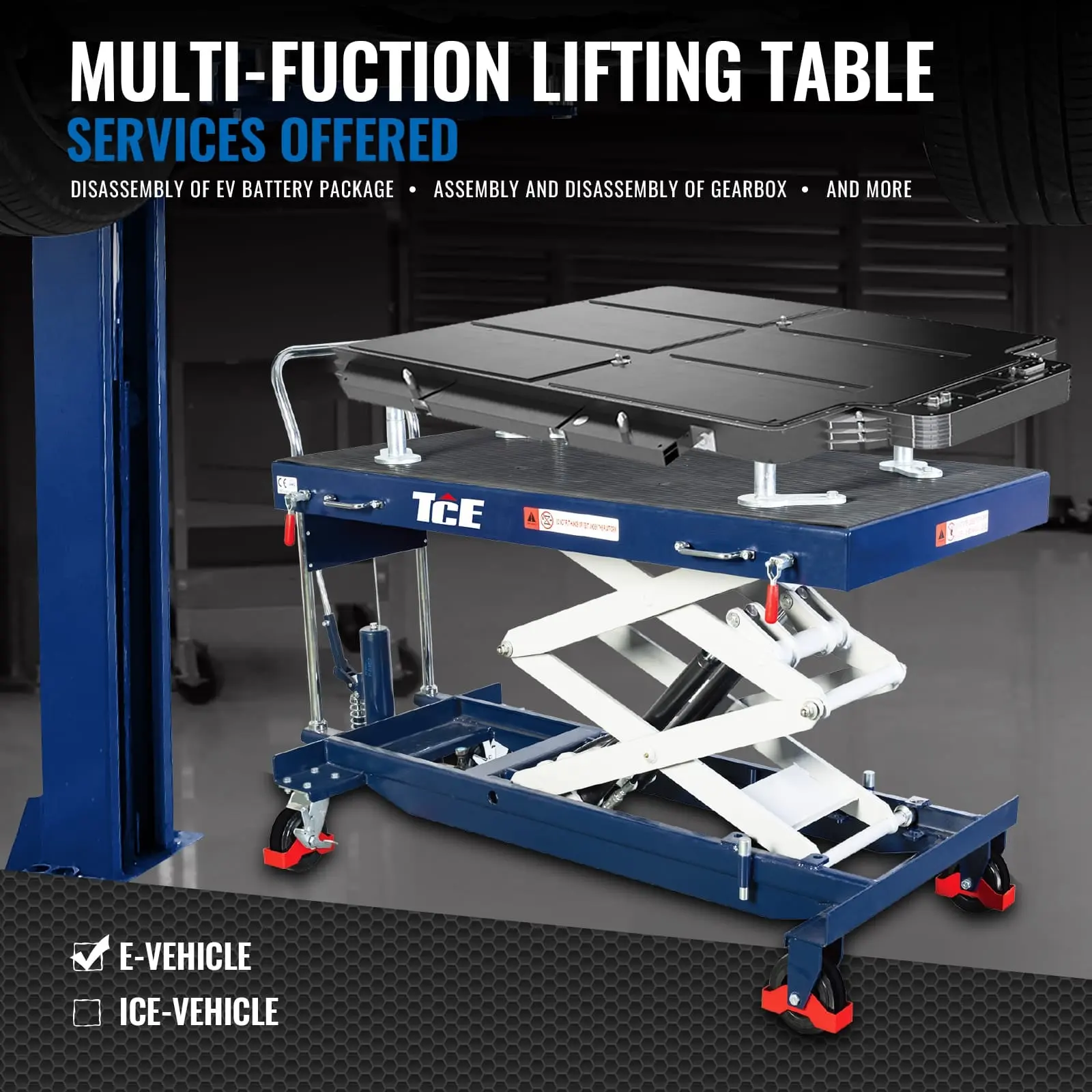 TCE 2200 lbs Electric Scissor Lift Table Cart for EV Battery, Engine, Motor, and Gearbox, 3-Year Warranty, AS10001-BL - Image 4