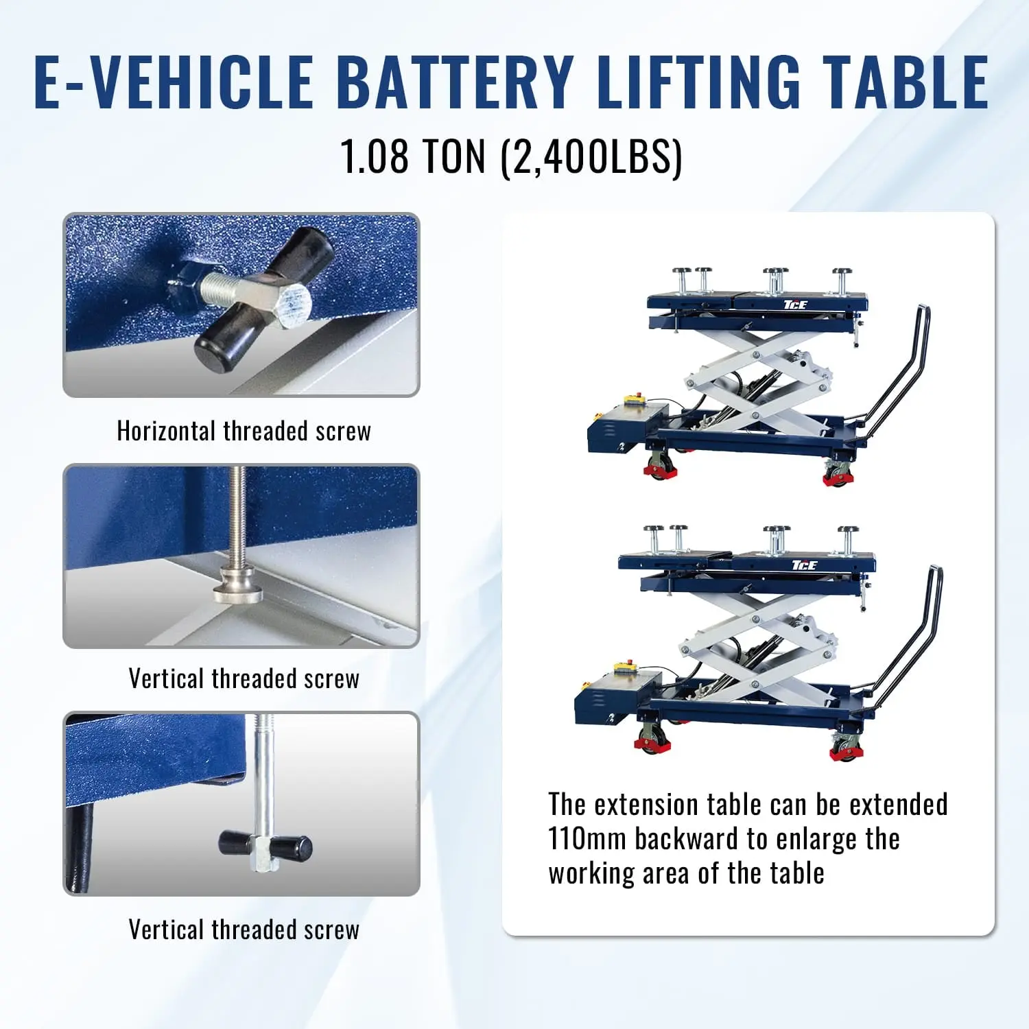 TCE 2650LBS Electric Scissor Lift Table Cart for EV Battery, Engine, Motor, Gearbox, 3-Year Warranty, AS12003-TCEBL - Image 3