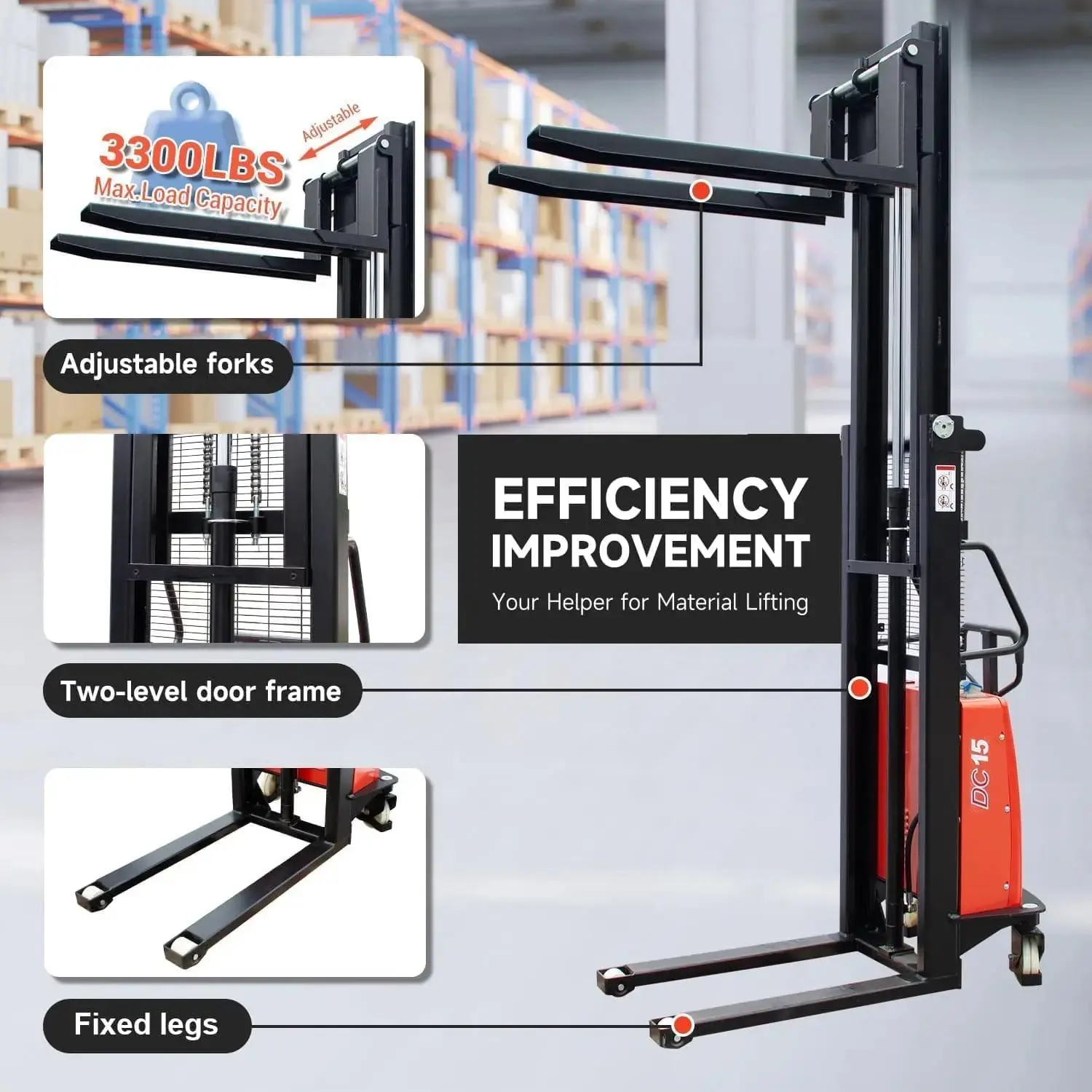 Pallet Truck Fork Material Handling Pallet Truck with Lithium Battery for Garage Workshop Repository - Image 11
