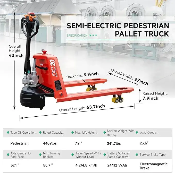 Pallet Truck Fork Material Handling Pallet Truck with Lithium Battery for Garage Workshop Repository - Image 17