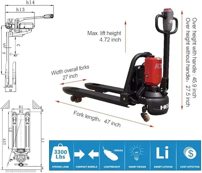 Pallet Truck Fork Material Handling Pallet Truck with Lithium Battery for Garage Workshop Repository - Image 2