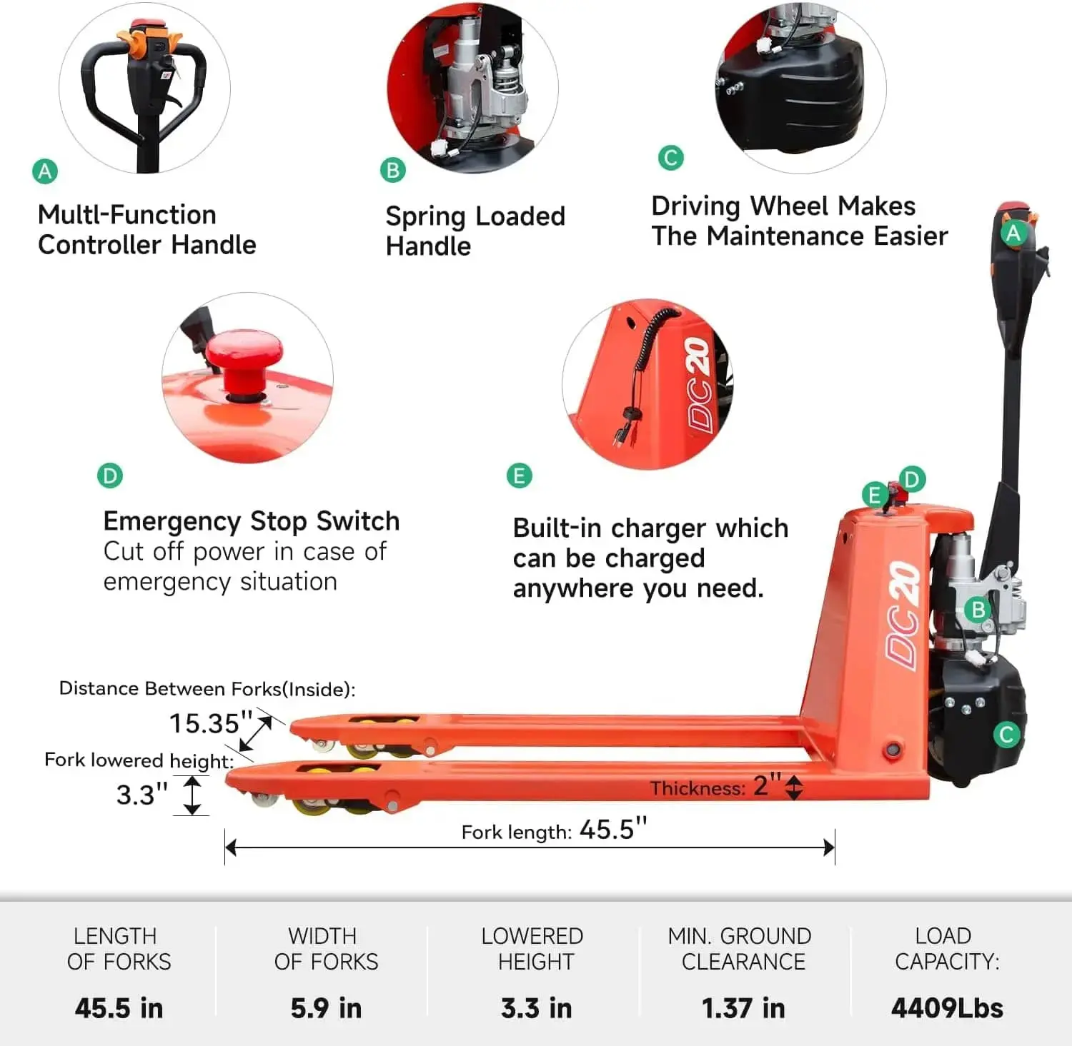 Pallet Truck Fork Material Handling Pallet Truck with Lithium Battery for Garage Workshop Repository - Image 20