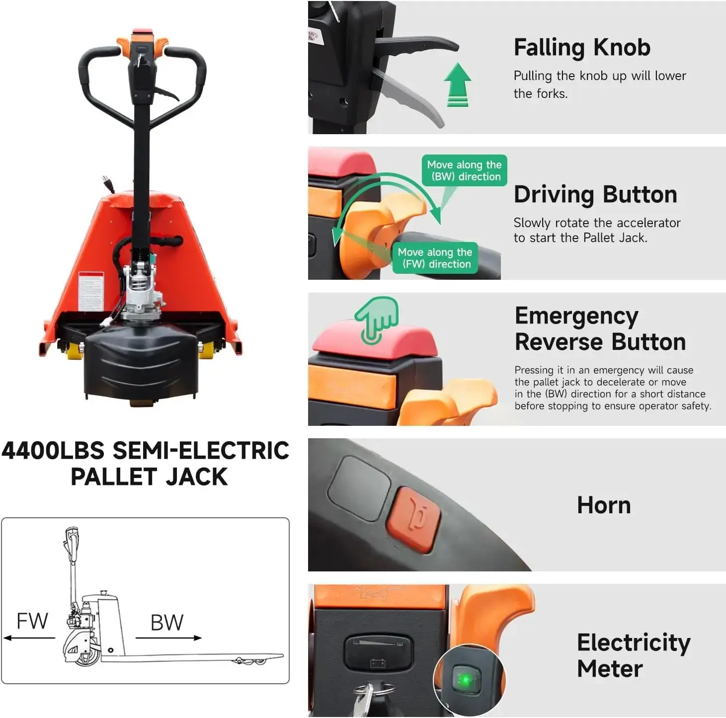 Pallet Truck Fork Material Handling Pallet Truck with Lithium Battery for Garage Workshop Repository - Image 21