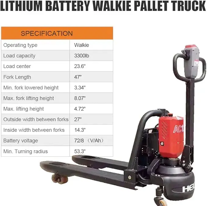 Pallet Truck Fork Material Handling Pallet Truck with Lithium Battery for Garage Workshop Repository - Image 3