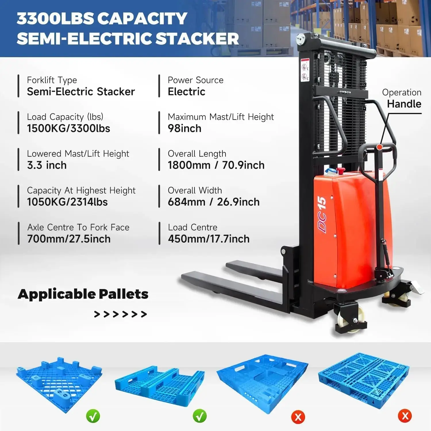 Pallet Truck Fork Material Handling Pallet Truck with Lithium Battery for Garage Workshop Repository - Image 9
