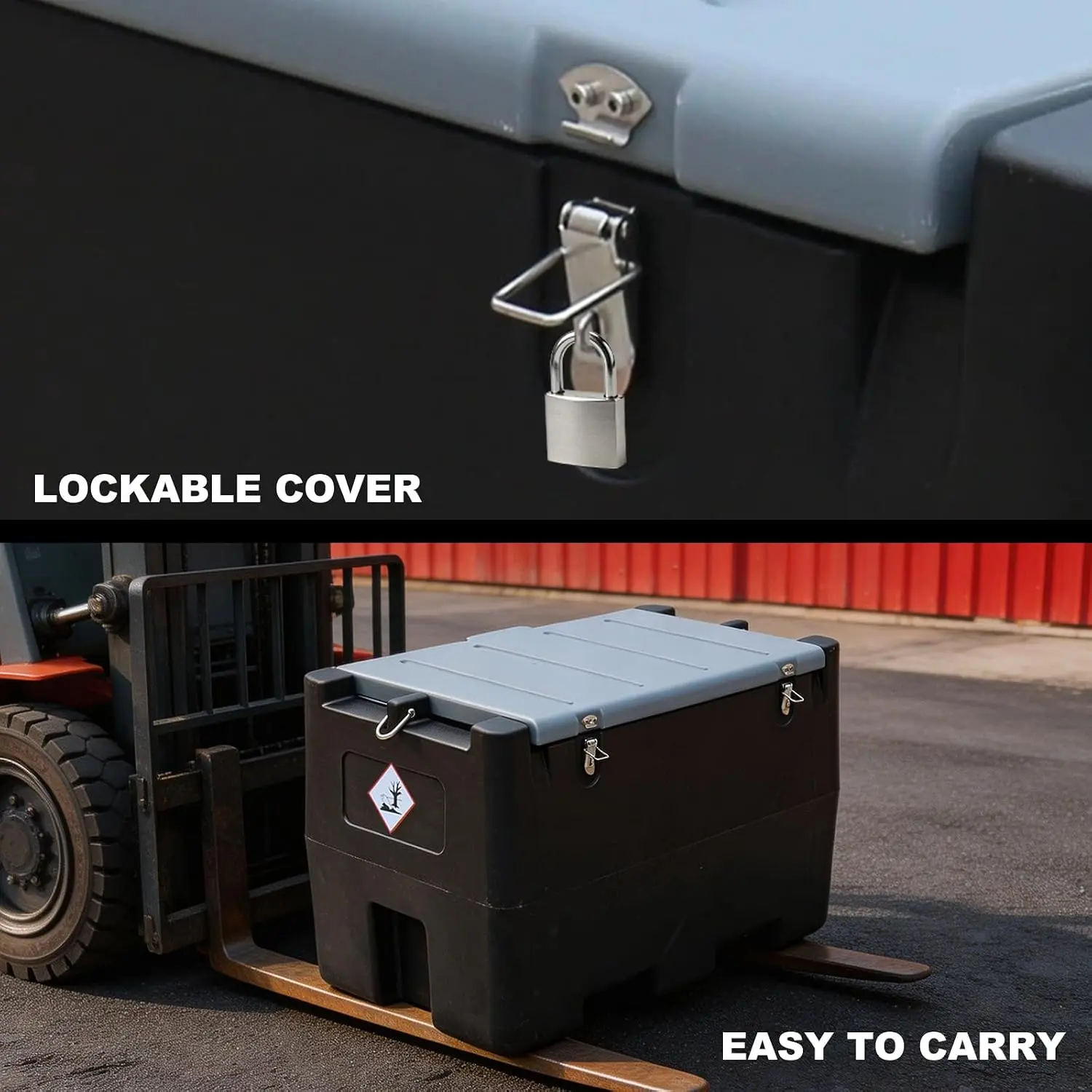TCE 48 Gallon Capacity Portable Fuel Transfer Tank, Disesl Fuel Tank with 10.6 Gpm Flow Rate and 12V Transfer Tank Pump, 13.1ft Hose, for Easy Fuel Transportation Black and Grey - Image 6