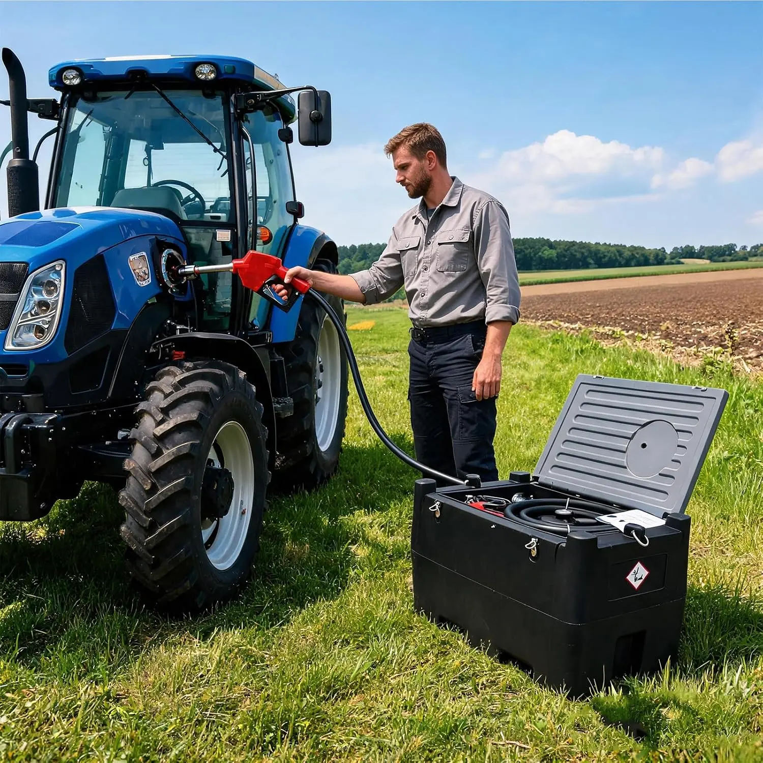 TCE 48 Gallon Capacity Portable Fuel Transfer Tank, Disesl Fuel Tank with 10.6 Gpm Flow Rate and 12V Transfer Tank Pump, 13.1ft Hose, for Easy Fuel Transportation Black and Grey - Image 7