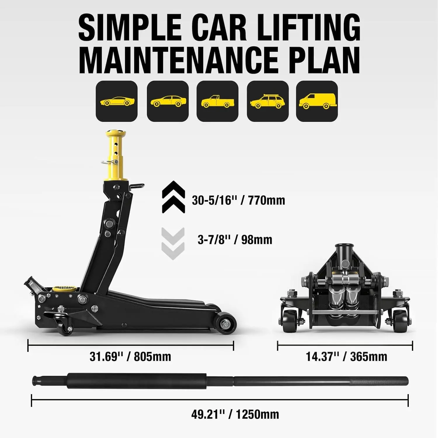 TCE Foldable Floor Jack 3 Ton Low and High Profile Professional Service Jack with Dual Piston Quick Lift Pump, Home and Workshop Car Maintenance for Various Vehicles - Image 8