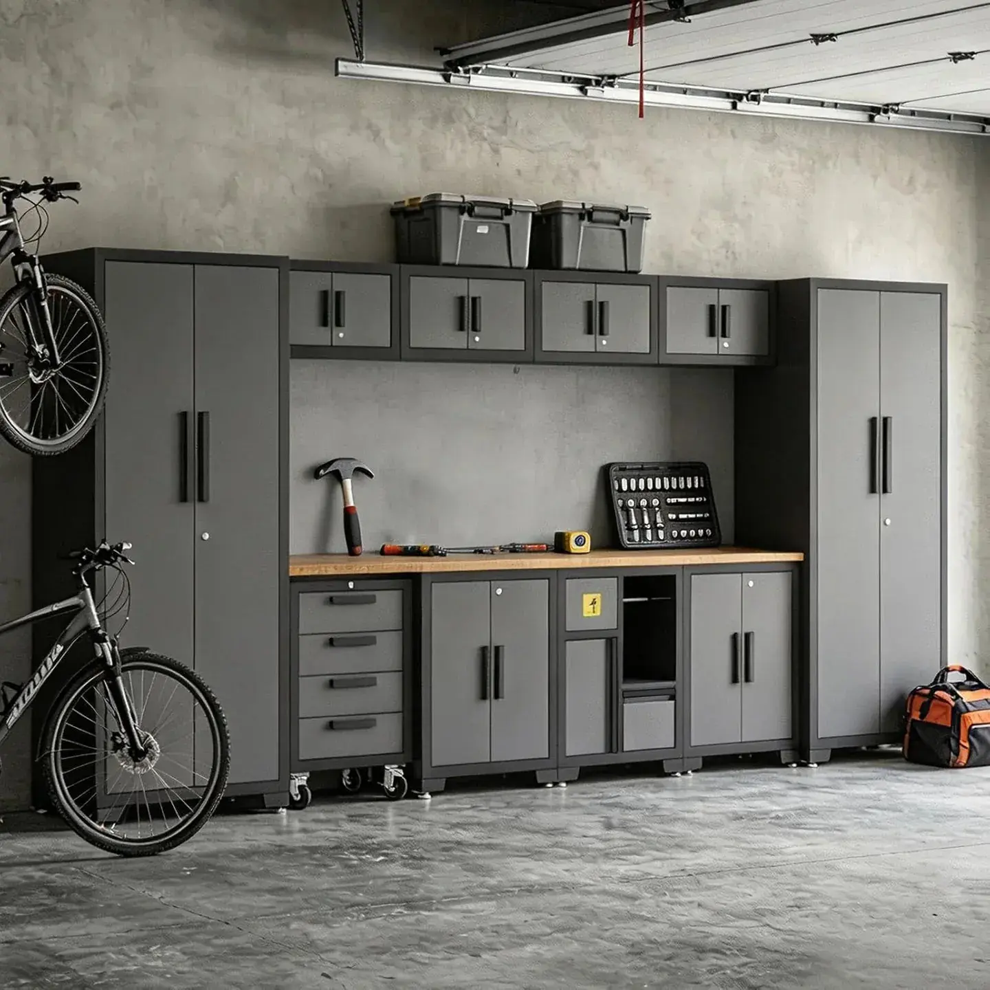 Tce Garage Cabinets Storage System, 9-Pcs Included Steel Cabinets Drawers Rolling Chest and Trash Can Cabinet, Locked Storage Cabinet, Perfect for Organizing Garage and Tools, 2-Year Warranty - Image 2