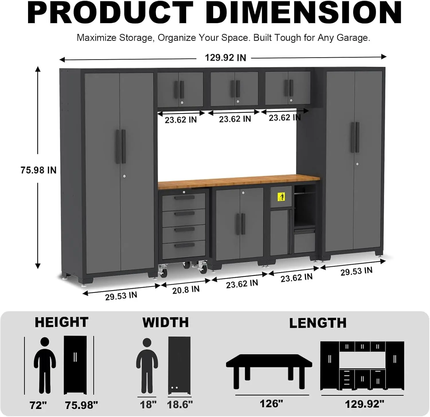 Tce Garage Cabinets Storage System, 9-Pcs Included Steel Cabinets Drawers Rolling Chest and Trash Can Cabinet, Locked Storage Cabinet, Perfect for Organizing Garage and Tools, 2-Year Warranty - Image 3