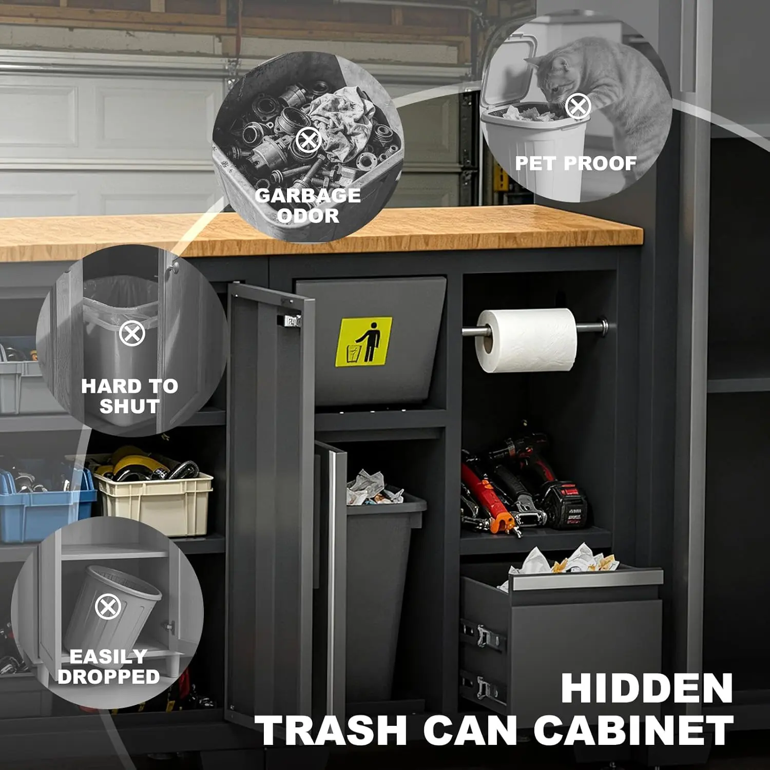 Tce Garage Cabinets Storage System, 9-Pcs Included Steel Cabinets Drawers Rolling Chest and Trash Can Cabinet, Locked Storage Cabinet, Perfect for Organizing Garage and Tools, 2-Year Warranty - Image 4