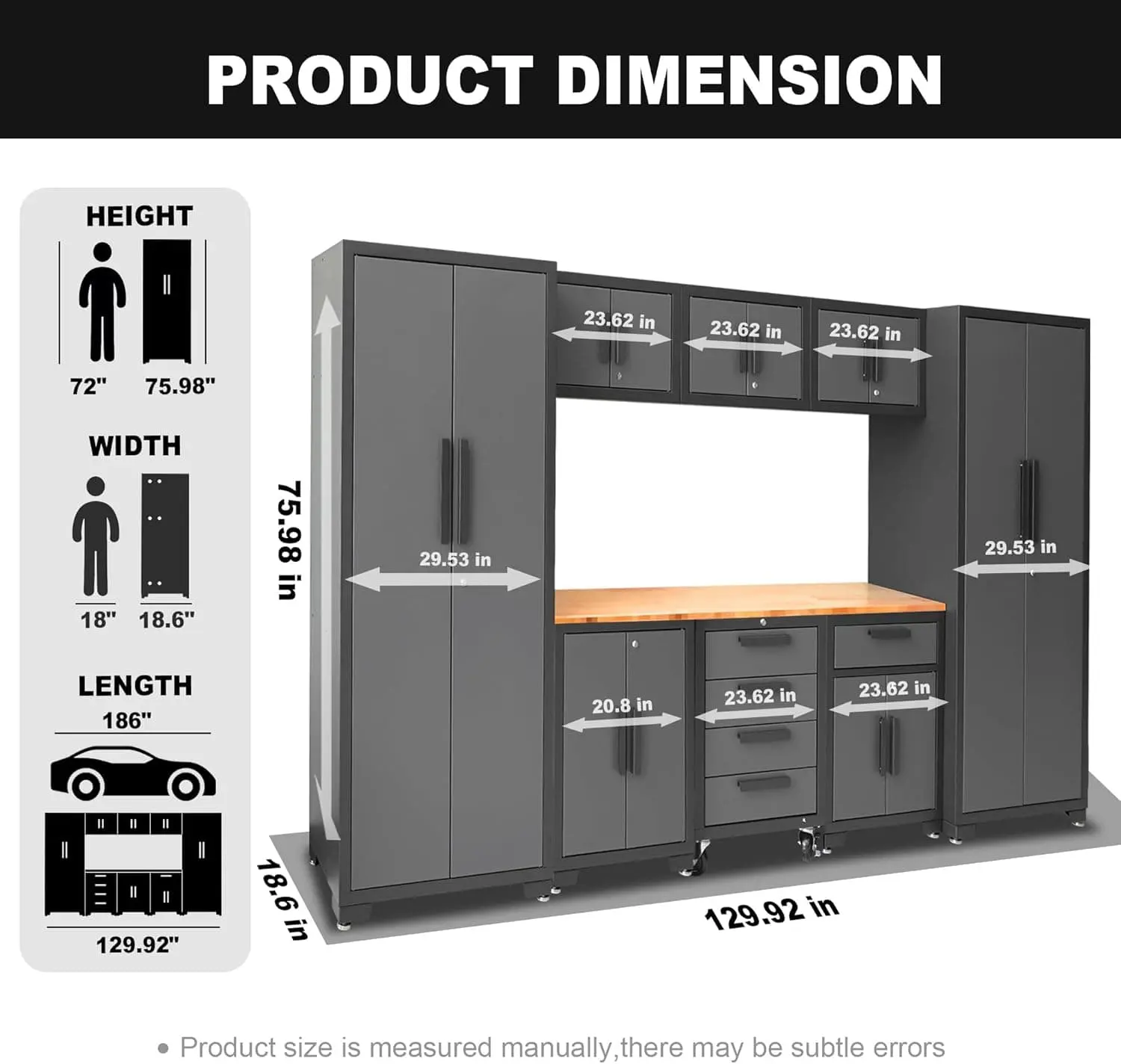 TCE Garage Cabinets Storage System, 9 Piece Included Steel Drawers Rolling Chest,Locked Storage Cabinet, Perfect for Organizing Garage and Tools, 129.92", 2-Year Warranty - Image 2