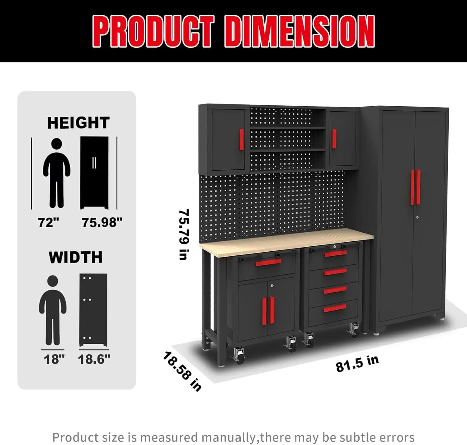 TCE Garage Storage Cabinets System, 6-Pcs Workshop Cabinet Set in Black, Included Steel Cabinets Drawers Rolling Chest and Pegboard,Locked Garage Storage Cabinet, 2-Year Warranty - Image 3