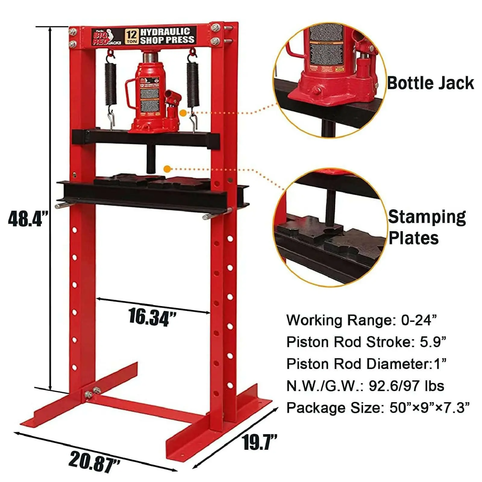 TCE 12 Ton/20 Ton Shop Press, Low Profile - Image 5
