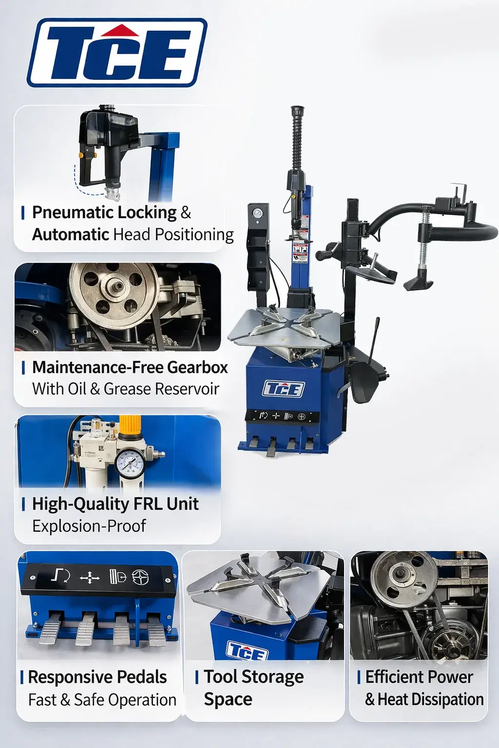 TCE Tire Changer Machine with Tire Bead Blaster Tank Combo, Automatic Assist Arm, 2 Year Warranty, JUNY-BTJ2+JUNY-PHJ+JUNY-BC - Image 9