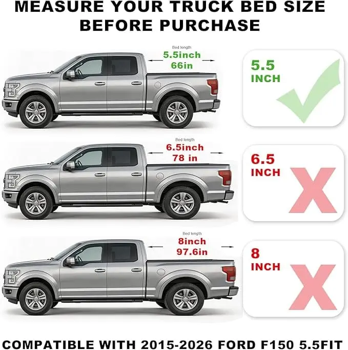 TCE Truck Tonneau Cover, Soft Tri-Fold Truck Bed Cover Compatible with 2015-2026 Ford F-150 - Image 2