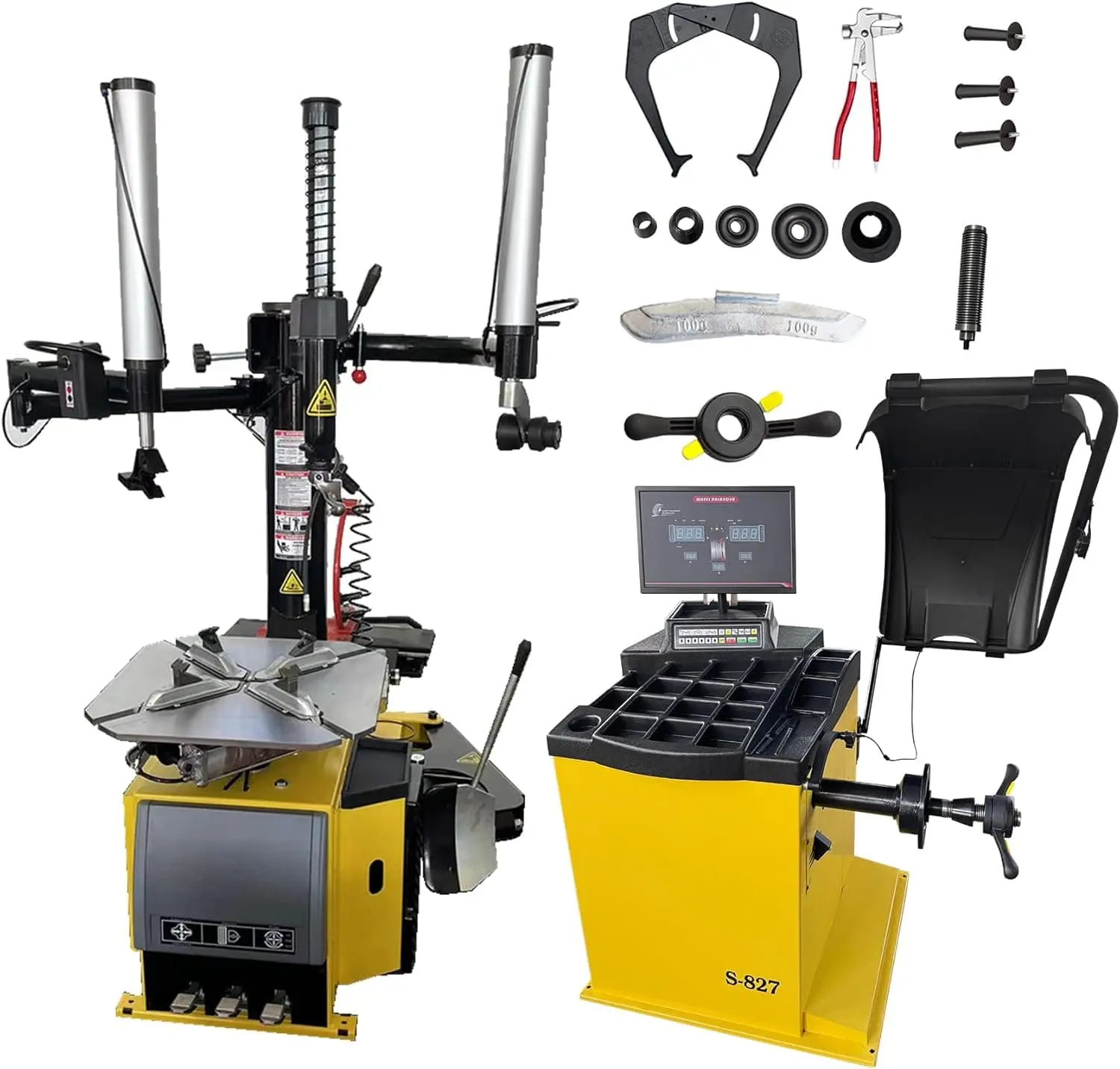 Tire Changer and Automatic Wheel Balancer Combo with Bead Blaster & Auto Measurement, 110V for 10-26" Rims, Professional Tire Shop Equipment