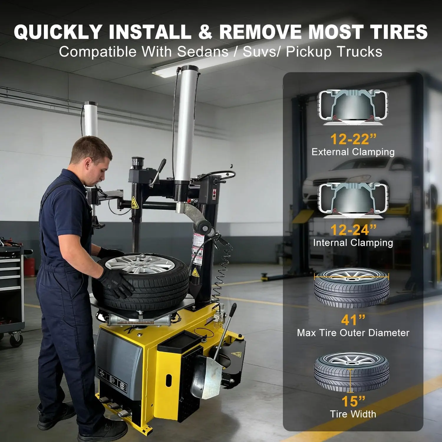 Tire Changer and Automatic Wheel Balancer Combo with Bead Blaster & Auto Measurement, 110V for 10-26" Rims, Professional Tire Shop Equipment - Image 5