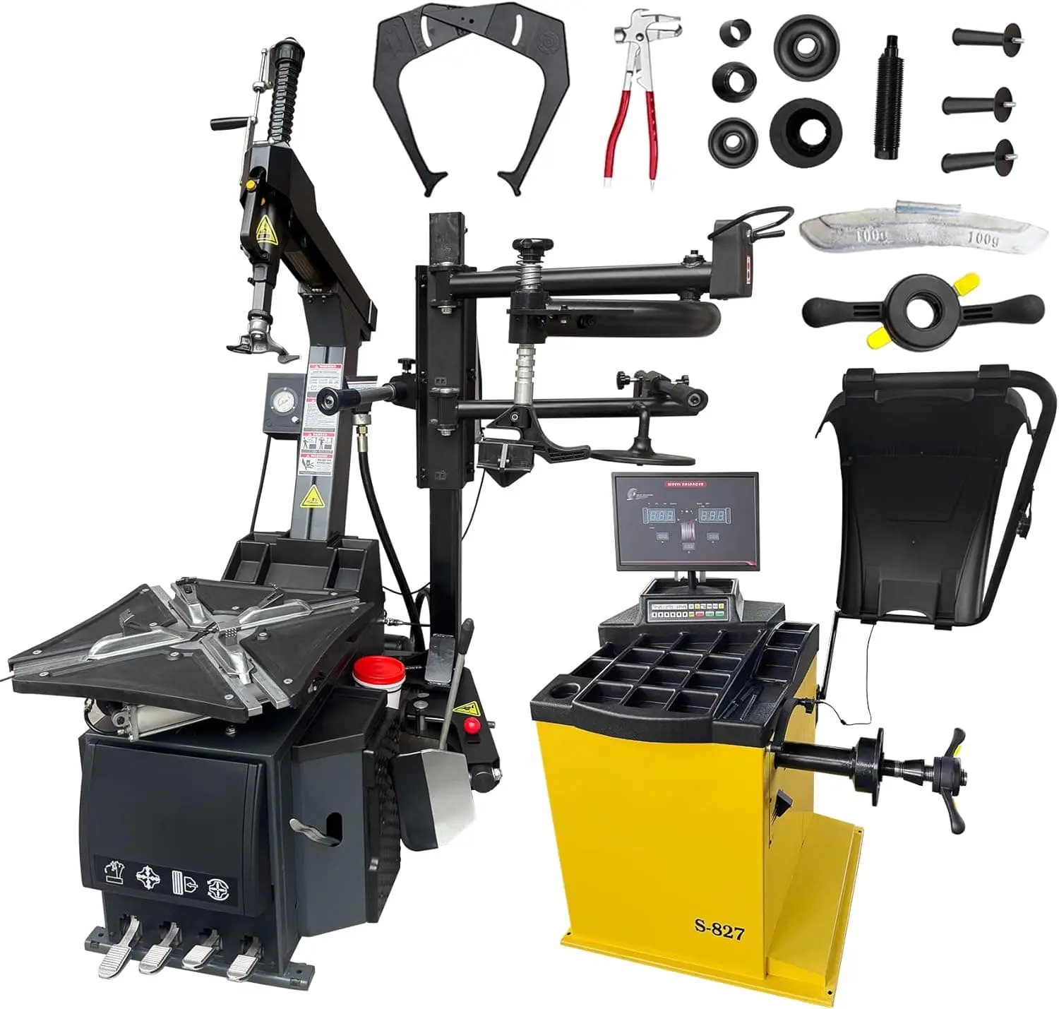 Tire Changer and Automatic Wheel Balancer Combo with Rear-Tilt & Auto Measurement, 110V for 10-26" Rims, Premium Tire Shop Equipment