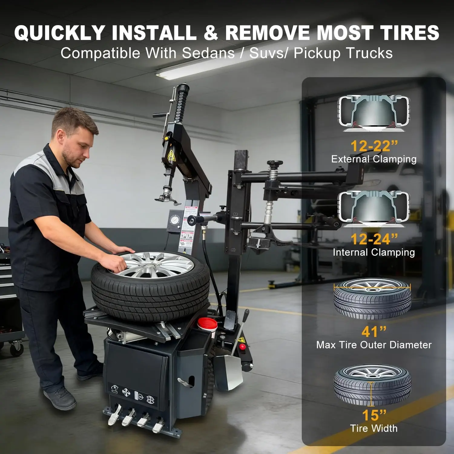 Tire Changer and Automatic Wheel Balancer Combo with Rear-Tilt & Auto Measurement, 110V for 10-26" Rims, Premium Tire Shop Equipment - Image 4