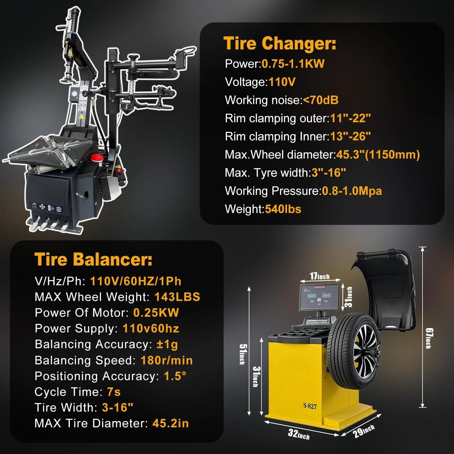 Tire Changer and Automatic Wheel Balancer Combo with Rear-Tilt & Auto Measurement, 110V for 10-26" Rims, Premium Tire Shop Equipment - Image 6