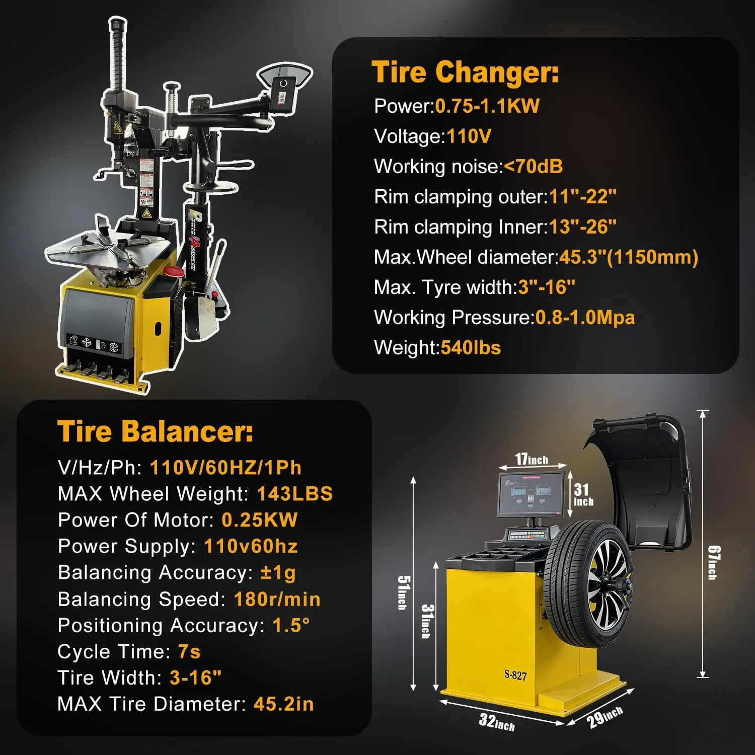 Tire Changer and Automatic Wheel Balancer Combo with Rear-Tilt & Auto Measurement, 110V for 10-26" Rims, Premium Tire Shop Equipment System - Image 3