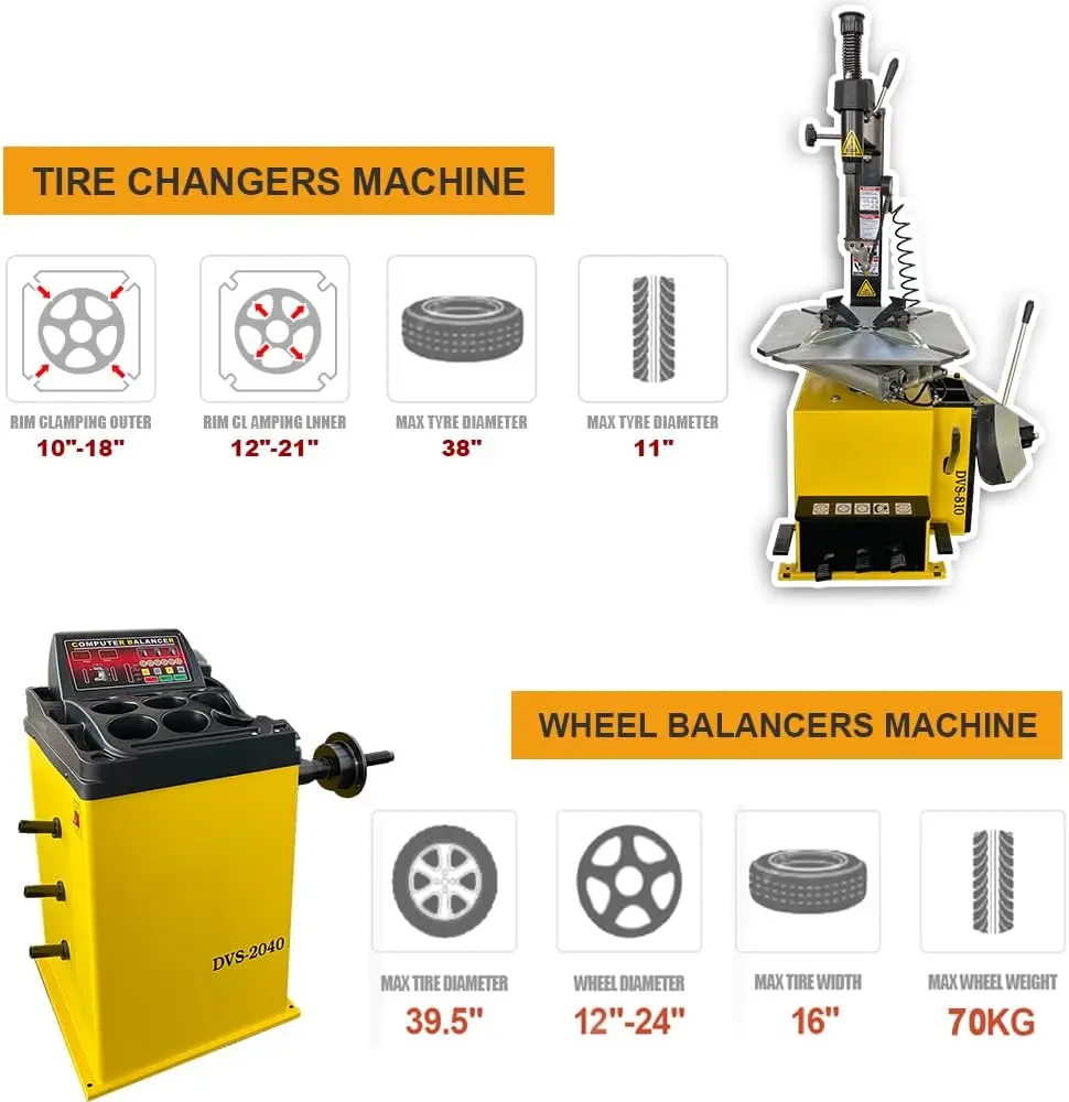 Tire Changer and Economic Wheel Balancer Combo, 1.5HP Motor with 0.25KW Pure Copper, 110V for 10-24" Rims, Cost-Effective Tire Service Set for Garage - Image 2