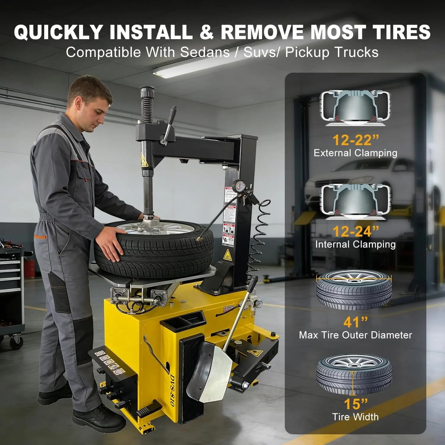 Tire Changer and Premium Automatic Wheel Balancer Combo with Assist Arms & Auto Measurement, 110V for 10-26" Rims, Professional Tire Shop Equipment - Image 5