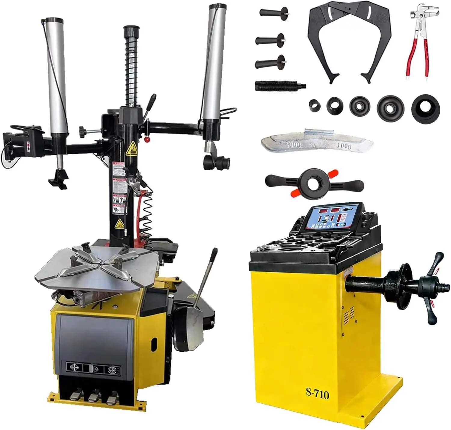 Tire Changer and Wheel Balancer Combo with Bead Blaster and Dual Assist Arms, 110V for 10-24" Rims, Complete Workshop Tire Service Package