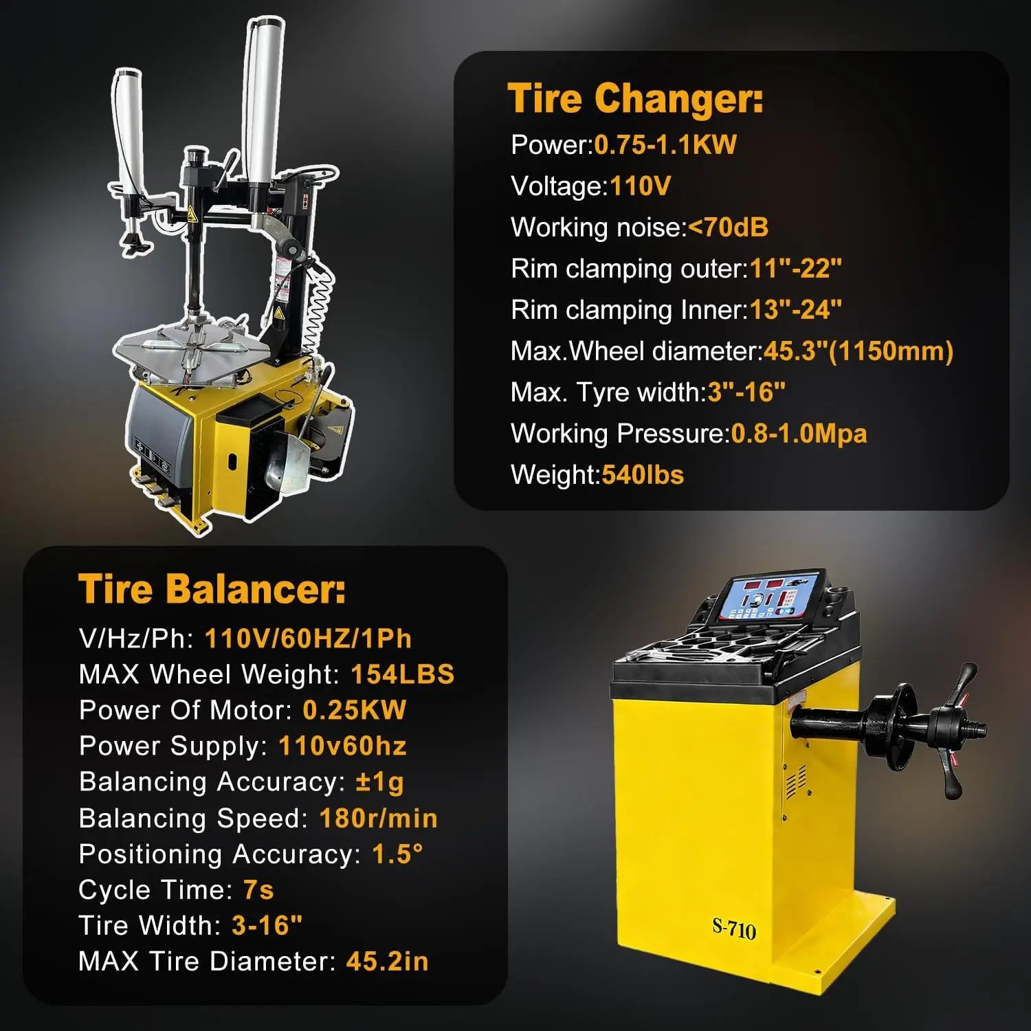 Tire Changer and Wheel Balancer Combo with Bead Blaster and Dual Assist Arms, 110V for 10-24" Rims, Complete Workshop Tire Service Package - Image 3
