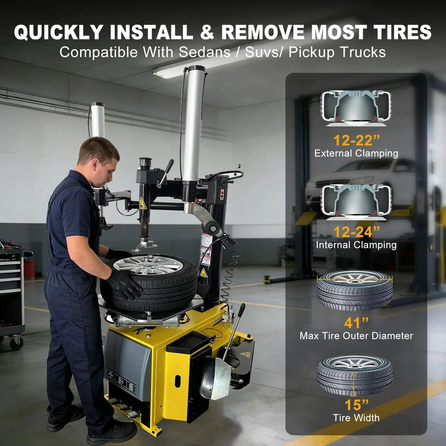 Tire Changer and Wheel Balancer Combo with Bead Blaster and Dual Assist Arms, 110V for 10-24" Rims, Complete Workshop Tire Service Package - Image 5